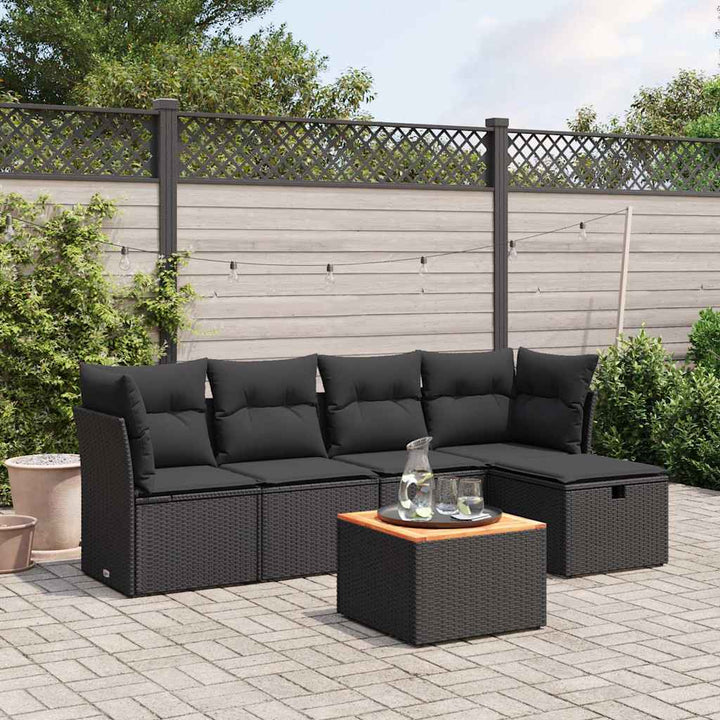 sofasæt til haven 6 dele med hynder polyrattan sort