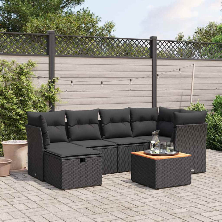sofasæt til haven 7 dele med hynder polyrattan sort