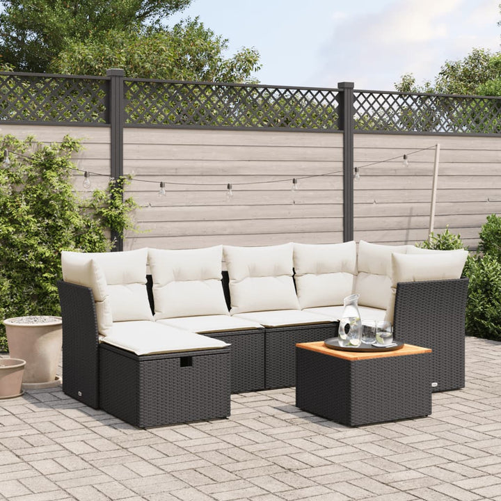 sofasæt til haven 7 dele med hynder polyrattan sort