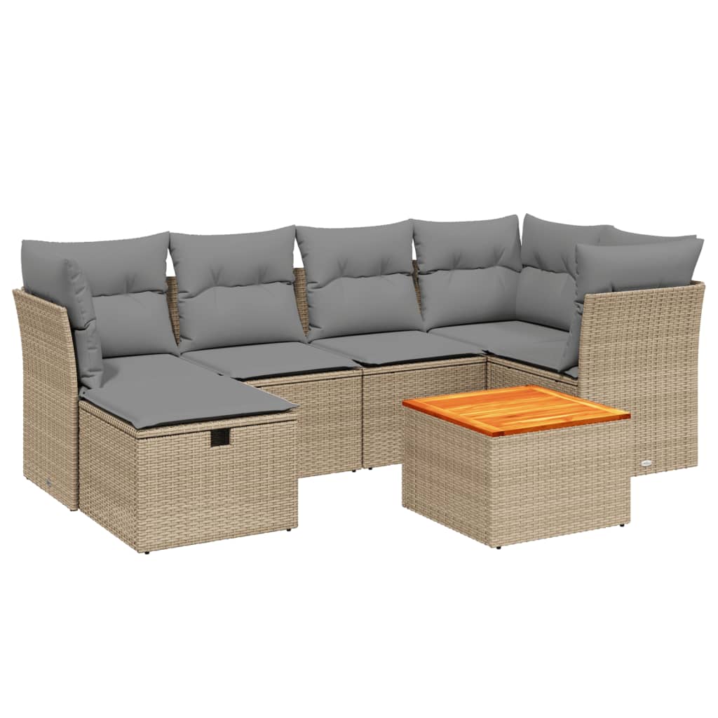 havesofasæt 7 dele med hynder polyrattan beige