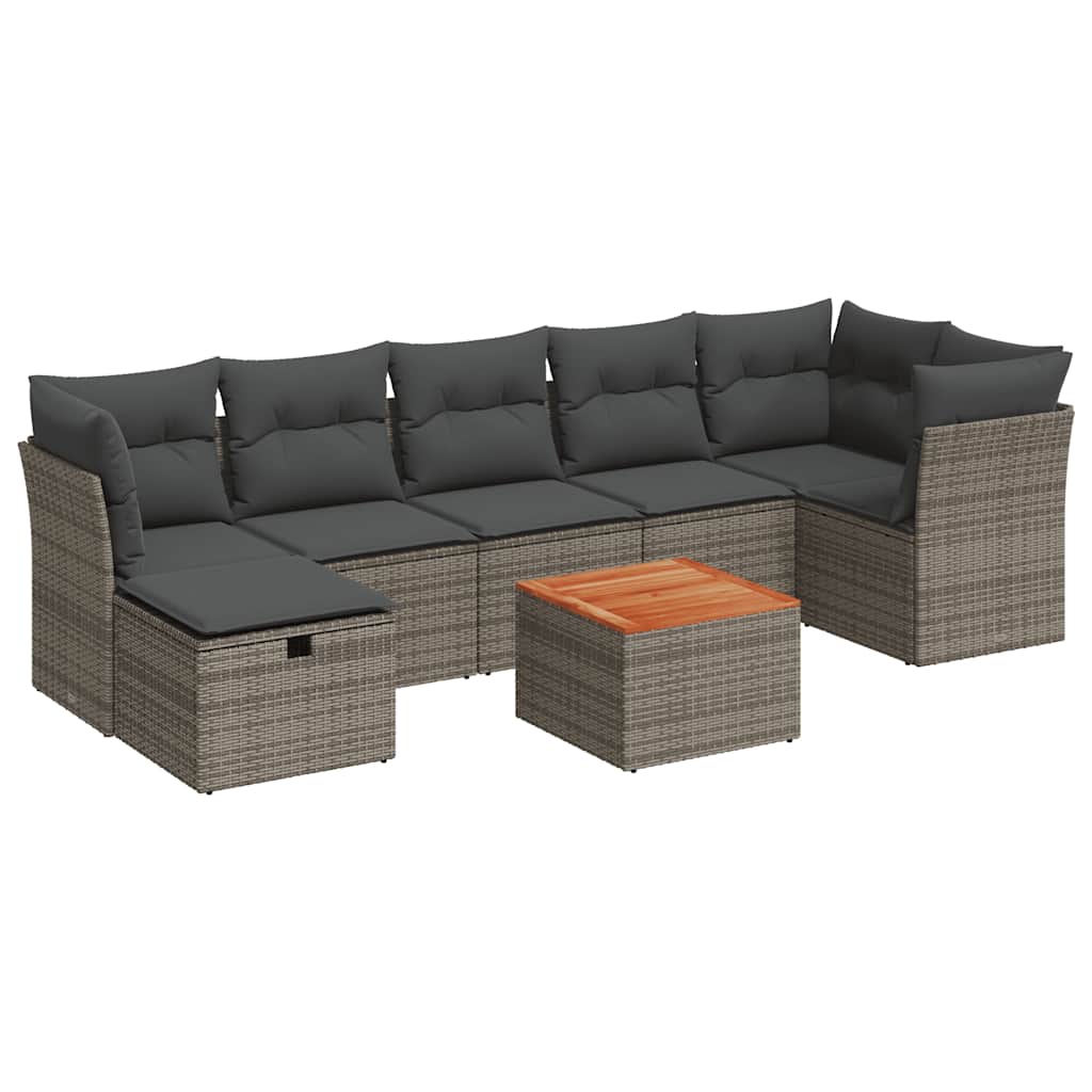sofasæt til haven 8 dele med hynder polyrattan grå