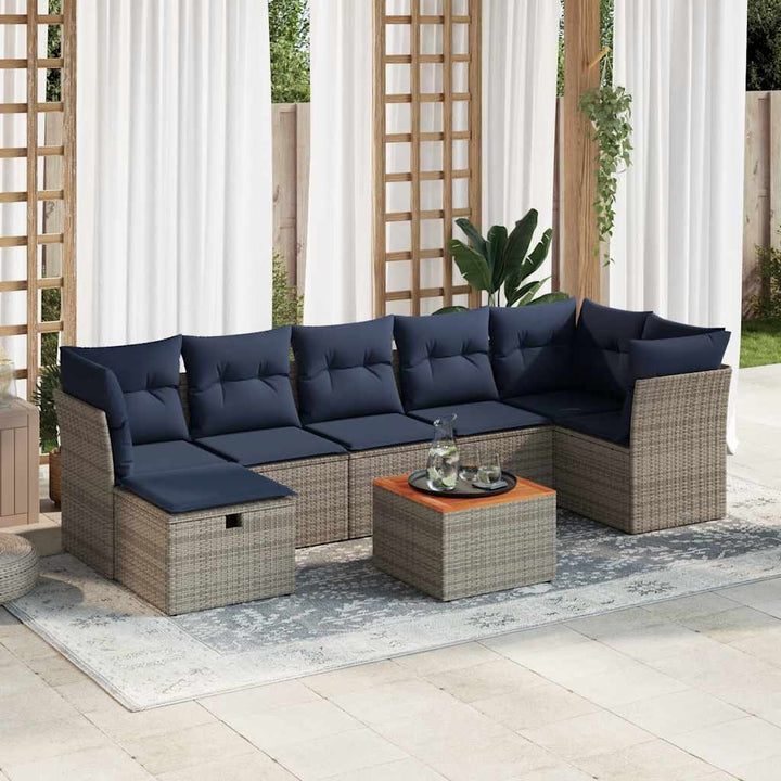 havesofasæt med 8 hynder grå polyrattan