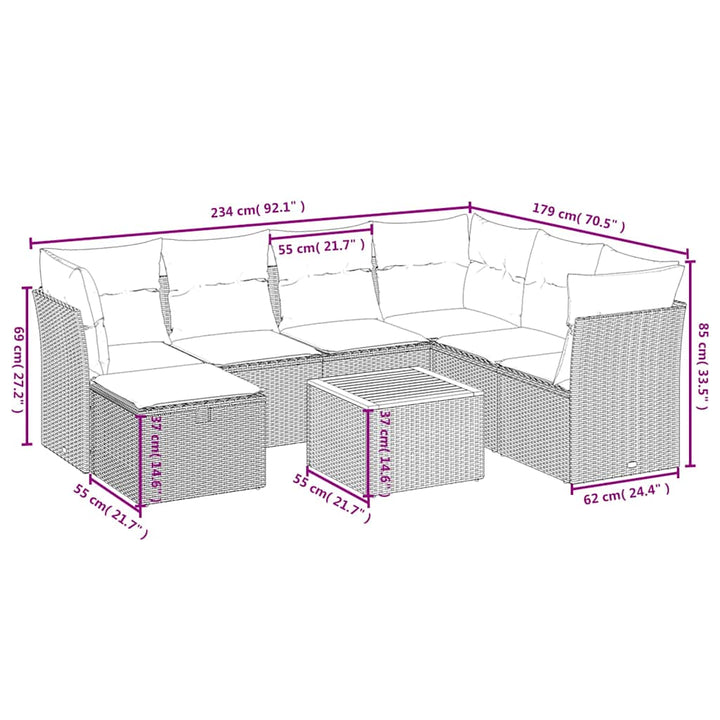 havesofasæt 8 dele med hynder polyrattan beige