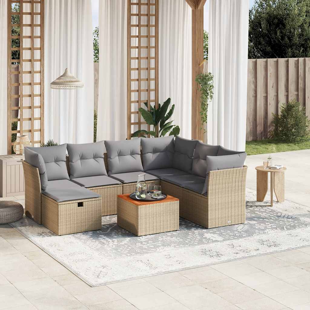 havesofasæt 8 dele med hynder polyrattan beige