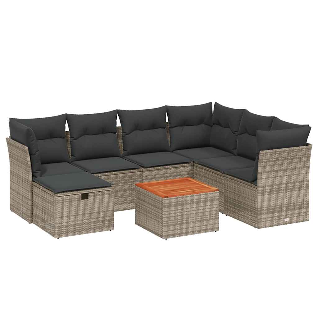 sofasæt til haven 8 dele med hynder polyrattan grå