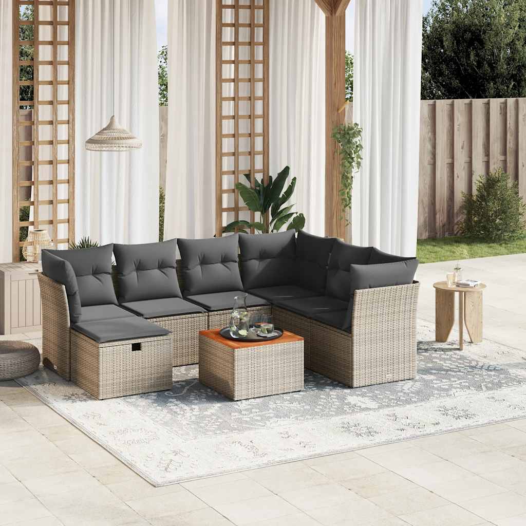 sofasæt til haven 8 dele med hynder polyrattan grå