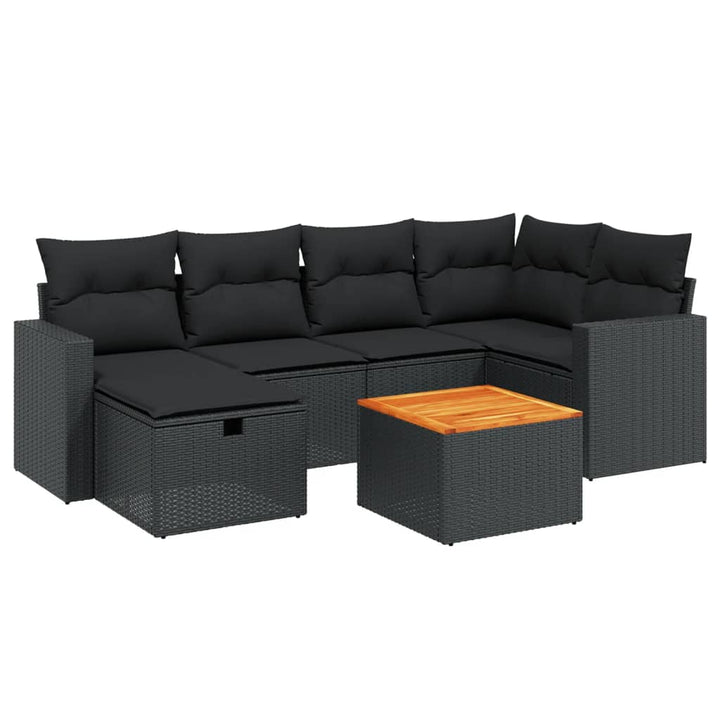 sofasæt til haven 7 dele med hynder polyrattan sort