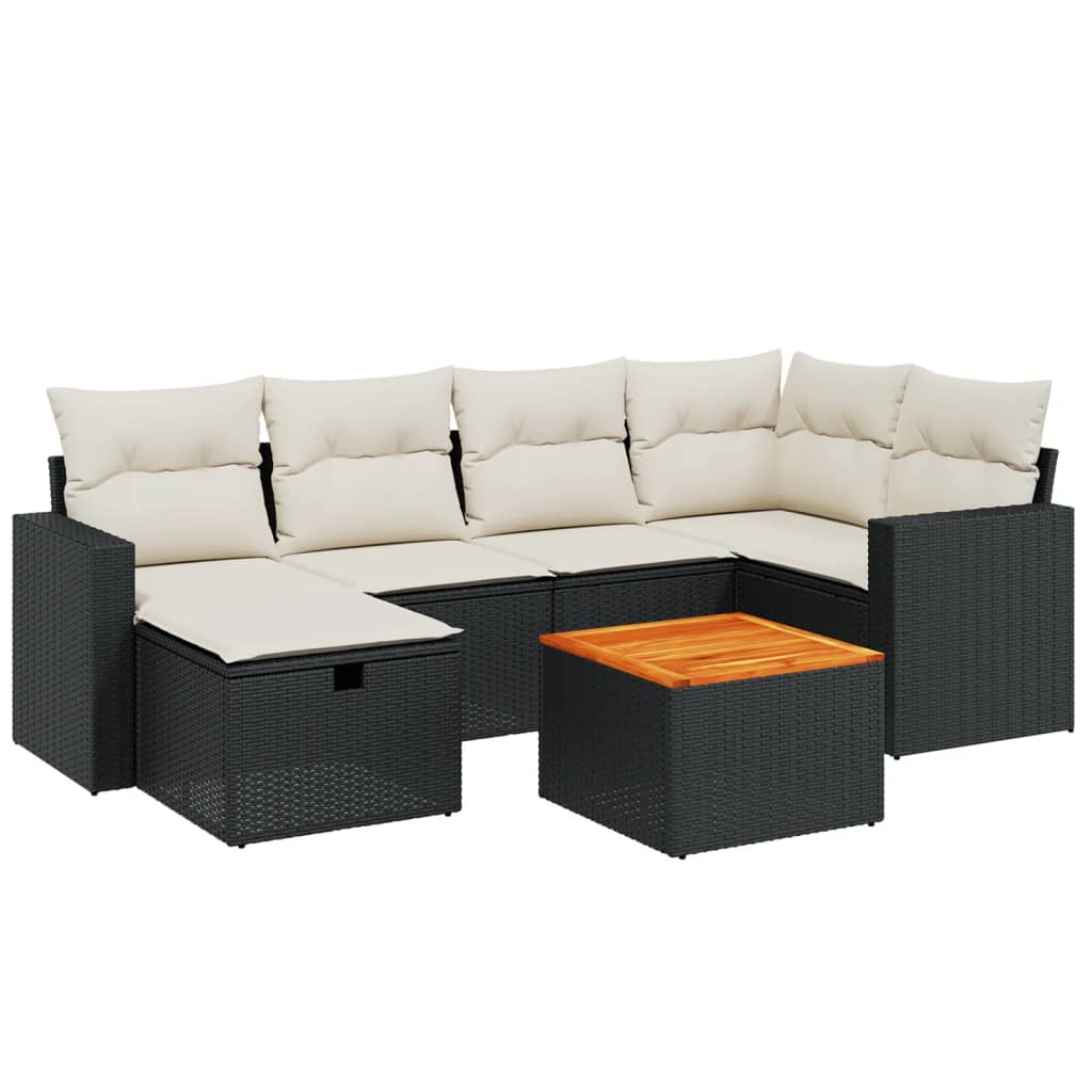 sofasæt til haven 7 dele med hynder polyrattan sort