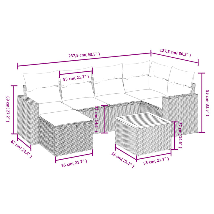 sofasæt til haven 7 dele med hynder polyrattan sort