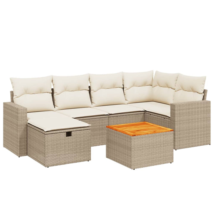 sofasæt til haven 7 dele med hynder polyrattan beige