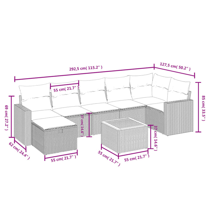 havesofasæt 8 dele med hynder polyrattan beige