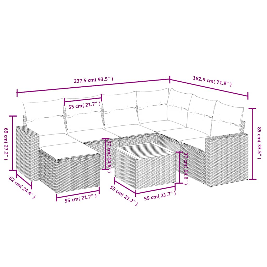 sofasæt til haven 8 dele med hynder polyrattan sort
