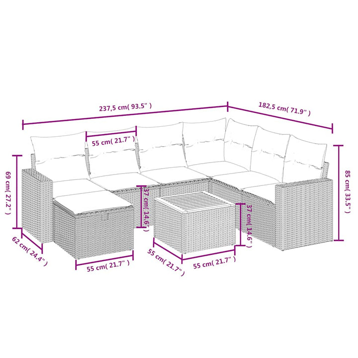 sofasæt til haven 8 dele med hynder polyrattan sort