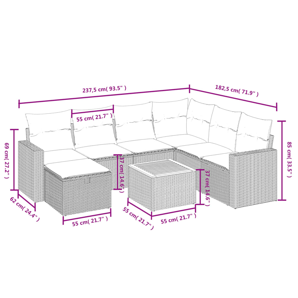 sofasæt til haven 8 dele med hynder polyrattan sort
