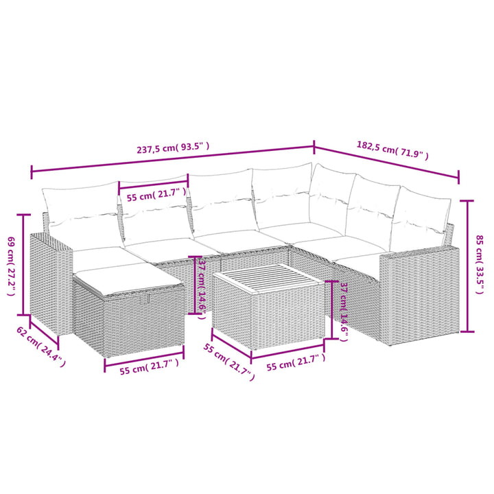 sofasæt til haven 8 dele med hynder polyrattan sort