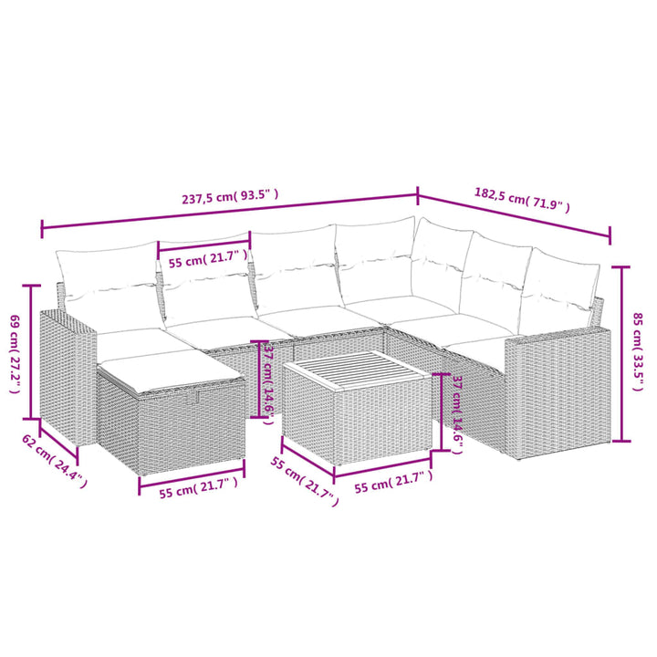 havesofasæt 8 dele med hynder polyrattan beige