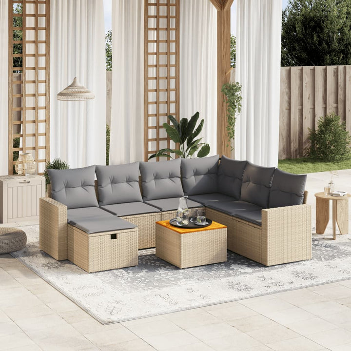 havesofasæt 8 dele med hynder polyrattan beige