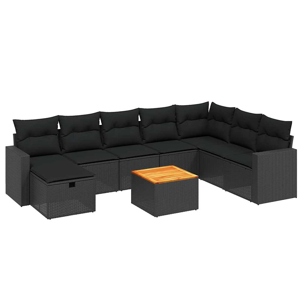 sofasæt til haven 9 dele med hynder polyrattan sort