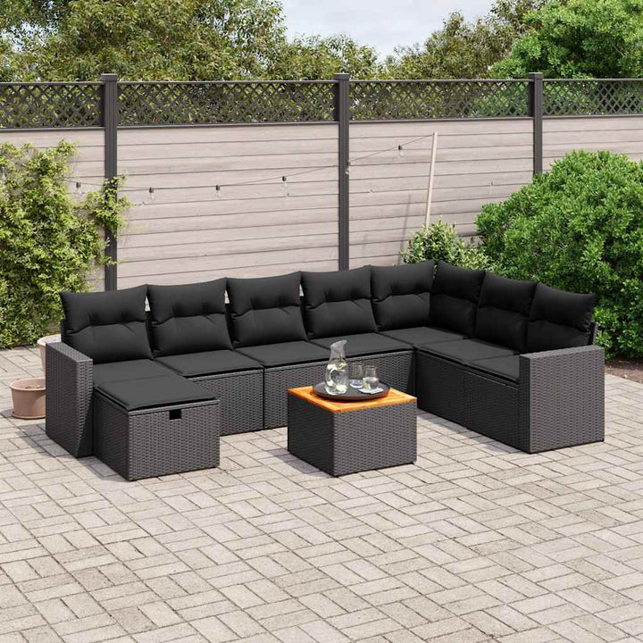 sofasæt til haven 9 dele med hynder polyrattan sort