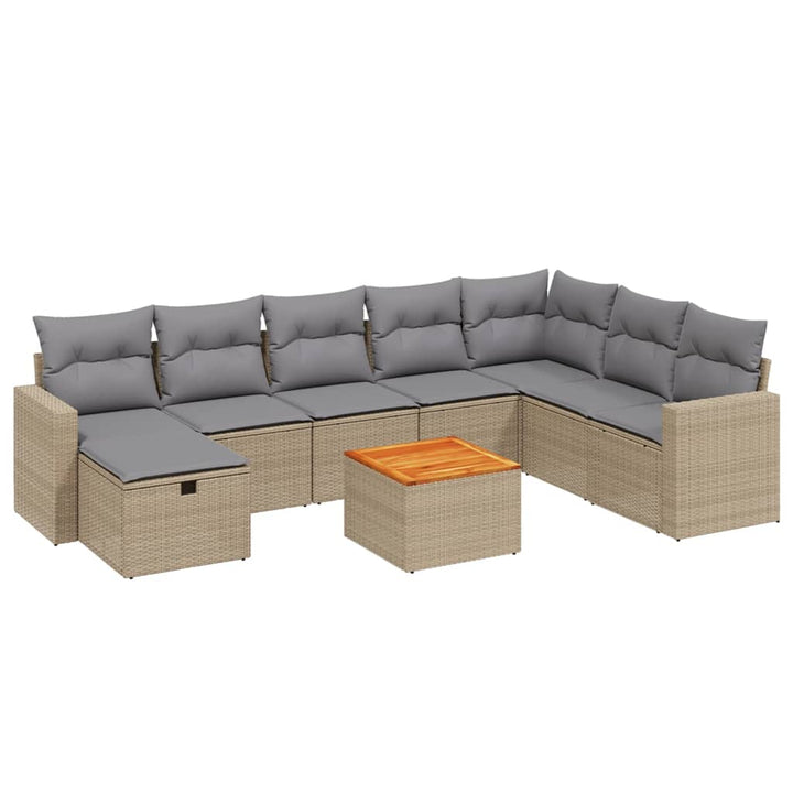 spisebordssæt til haven 9 dele med hynder polyrattan beige