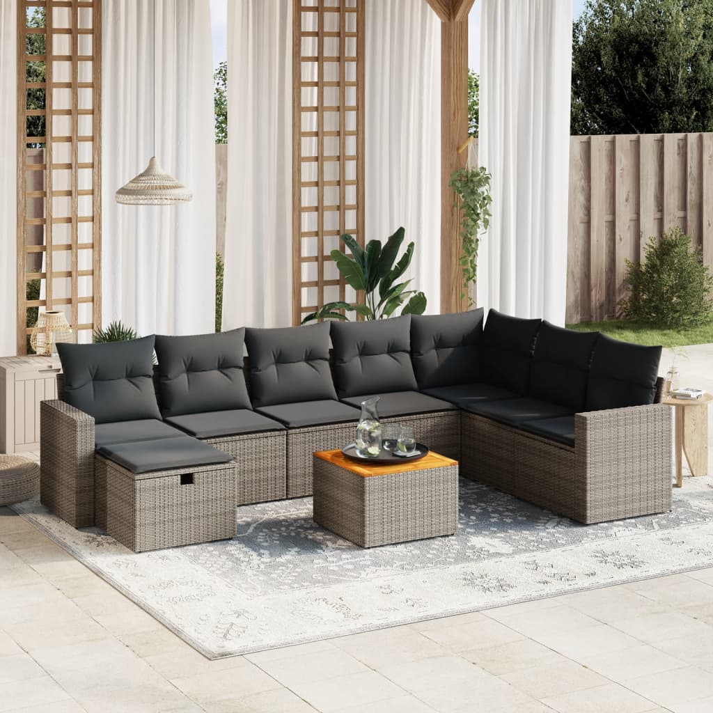 sofasæt til haven 9 dele med hynder polyrattan grå