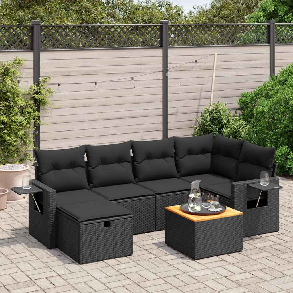 sofasæt til haven 7 dele med hynder polyrattan sort