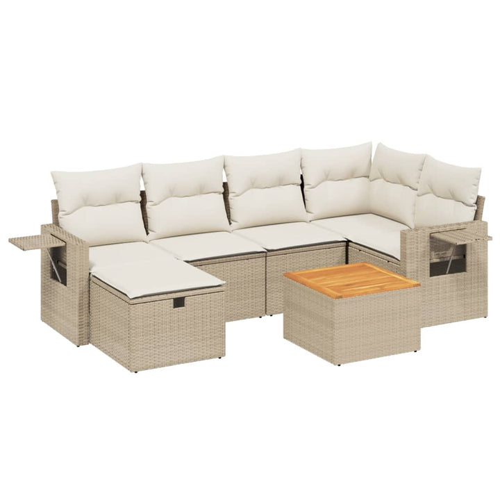 sofasæt til haven 7 dele med hynder polyrattan beige