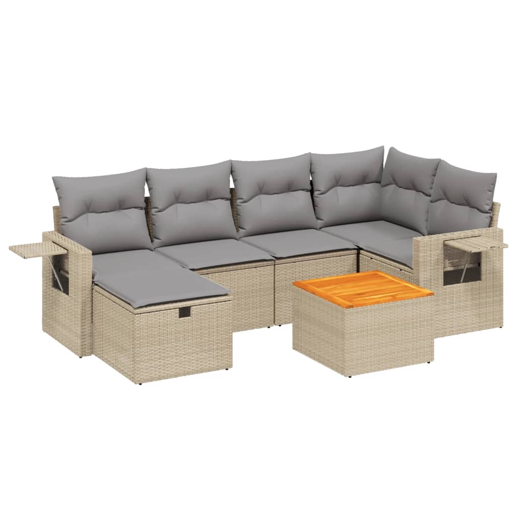 havesofasæt 7 dele med hynder polyrattan beige