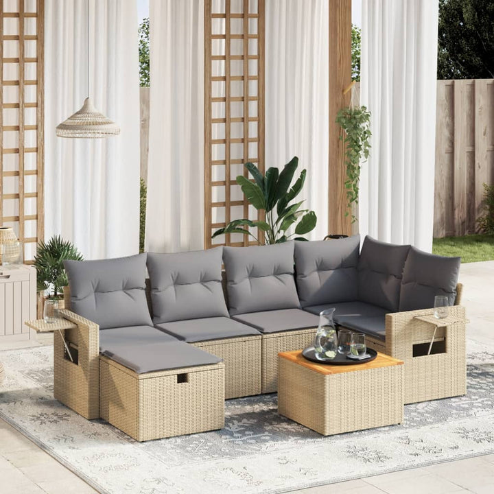 havesofasæt 7 dele med hynder polyrattan beige