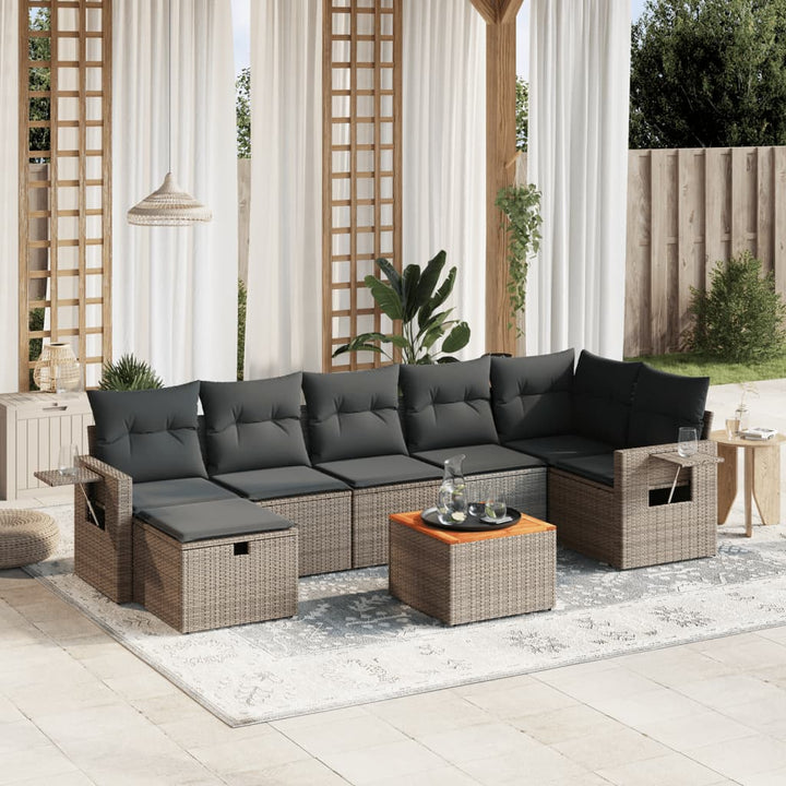 sofasæt til haven 8 dele med hynder polyrattan grå