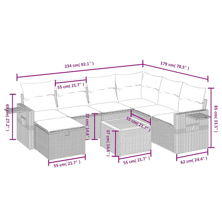 sofasæt til haven 8 dele med hynder polyrattan sort