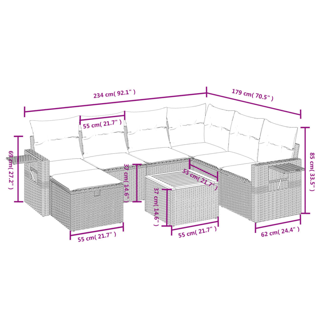 sofasæt til haven 8 dele med hynder polyrattan sort