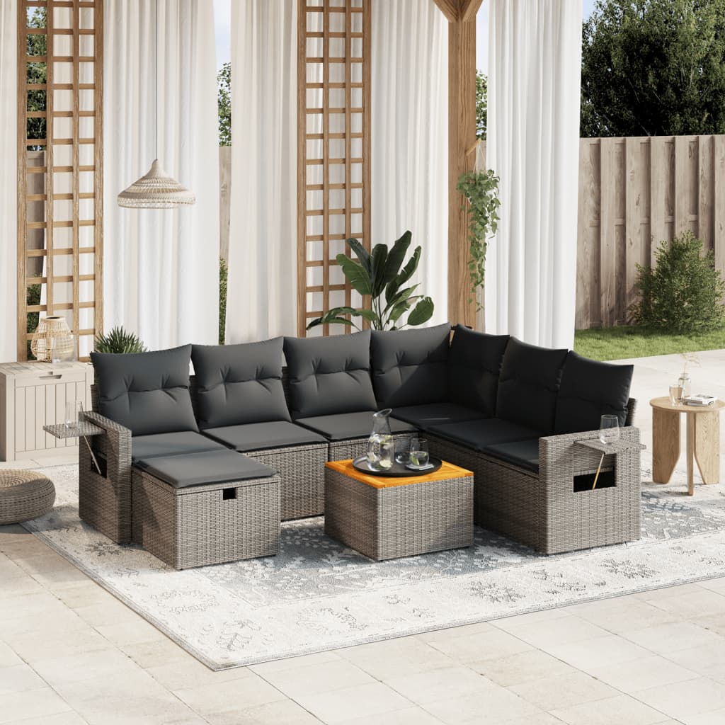sofasæt til haven 8 dele med hynder polyrattan grå