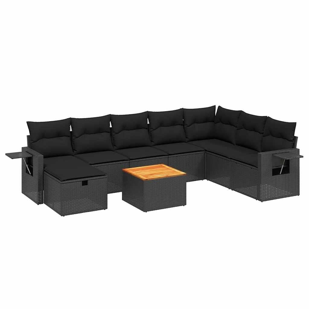 sofasæt til haven 9 dele med hynder polyrattan sort