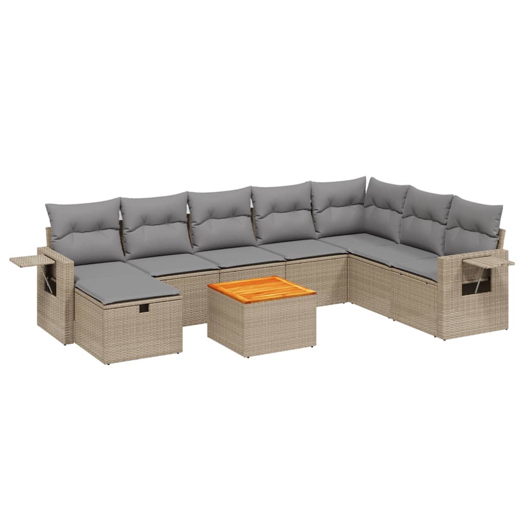 spisebordssæt til haven 9 dele med hynder polyrattan beige