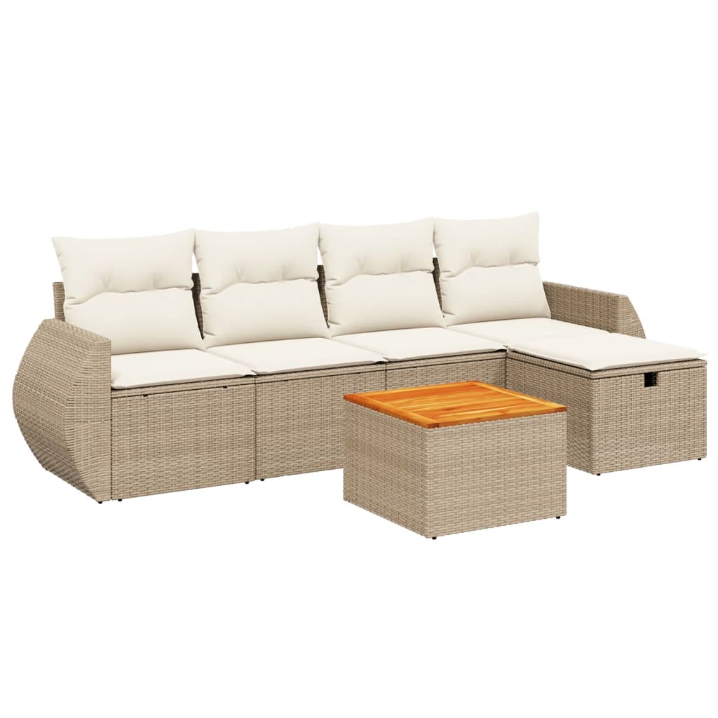 sofasæt til haven 6 dele med hynder polyrattan beige
