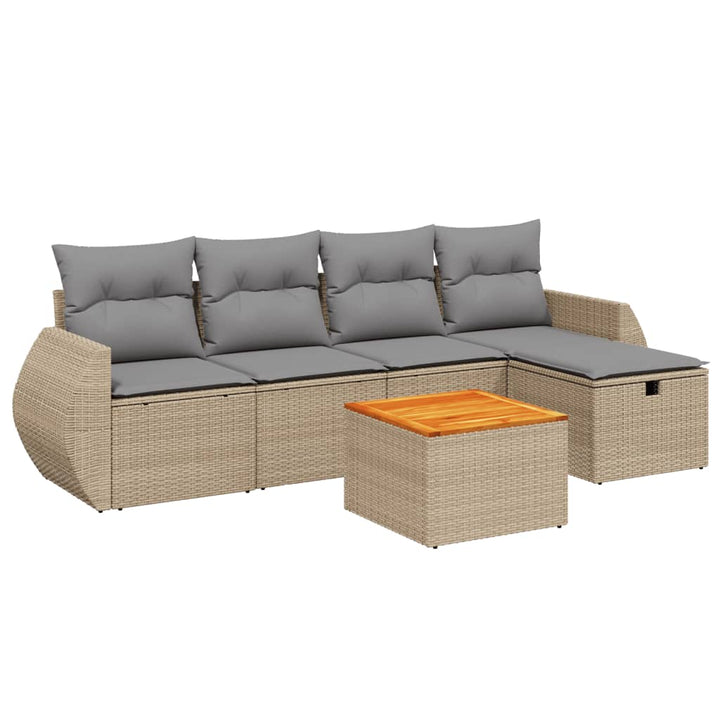 havesofasæt 6 dele med hynder polyrattan beige