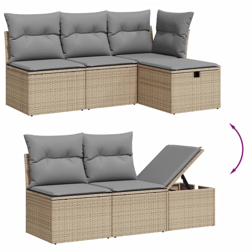 havesofasæt 6 dele med hynder polyrattan beige