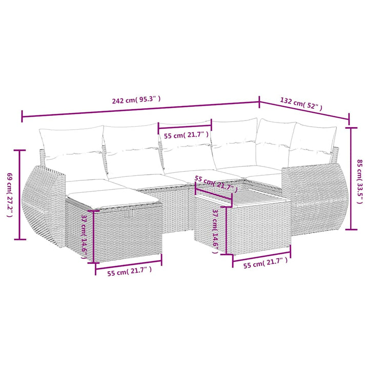 sofasæt til haven 7 dele med hynder polyrattan sort