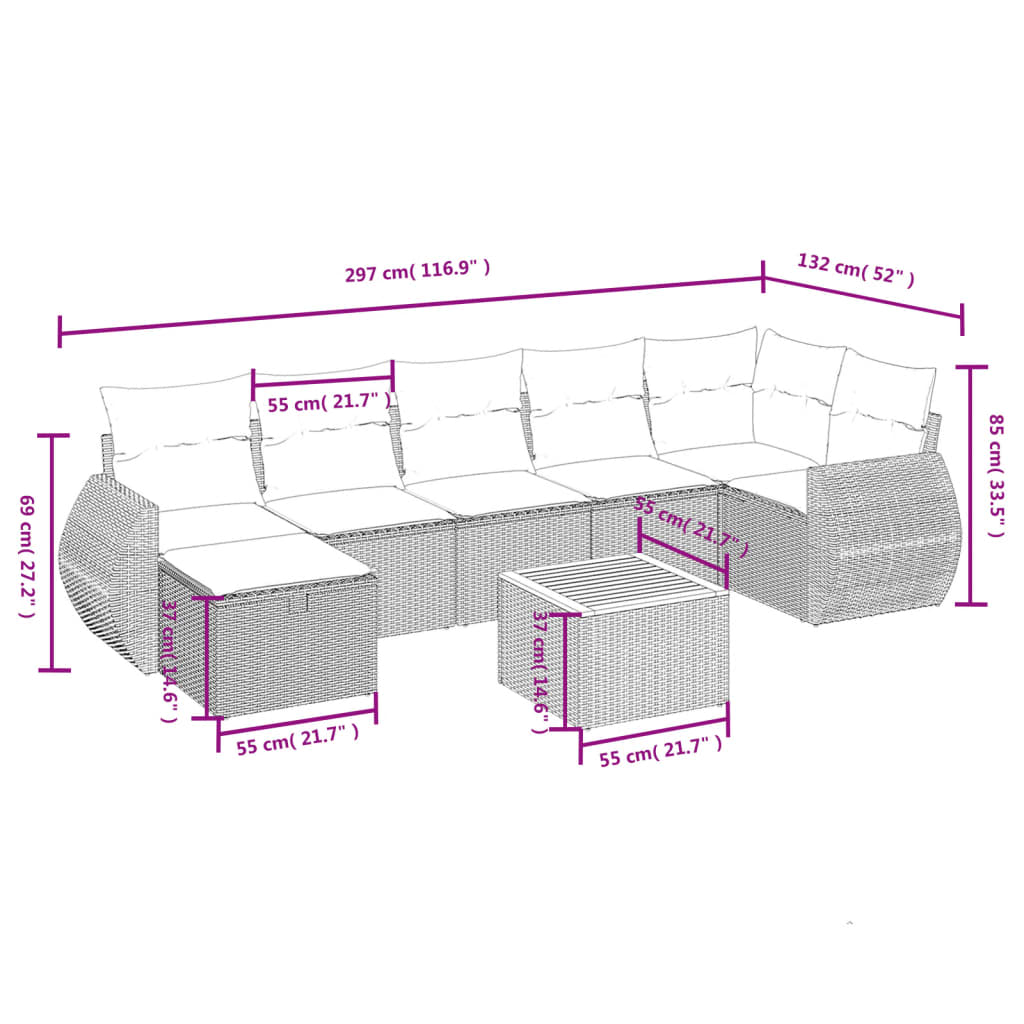 sofasæt til haven 8 dele med hynder polyrattan sort