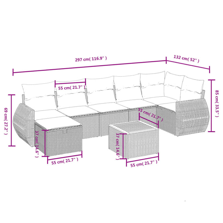 sofasæt til haven 8 dele med hynder polyrattan sort