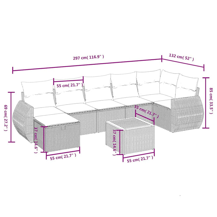 sofasæt til haven 8 dele med hynder polyrattan grå