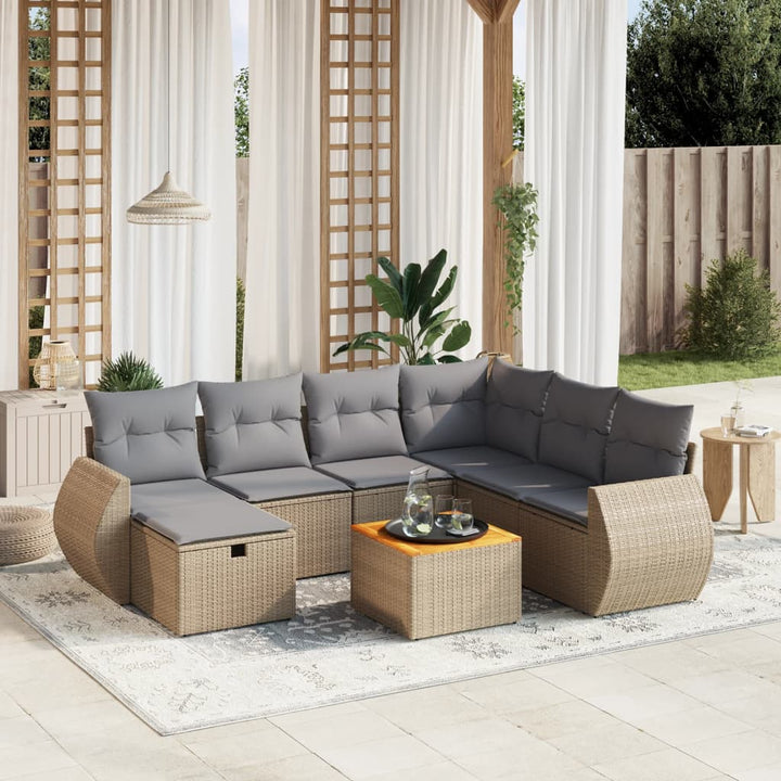 havesofasæt 8 dele med hynder polyrattan beige