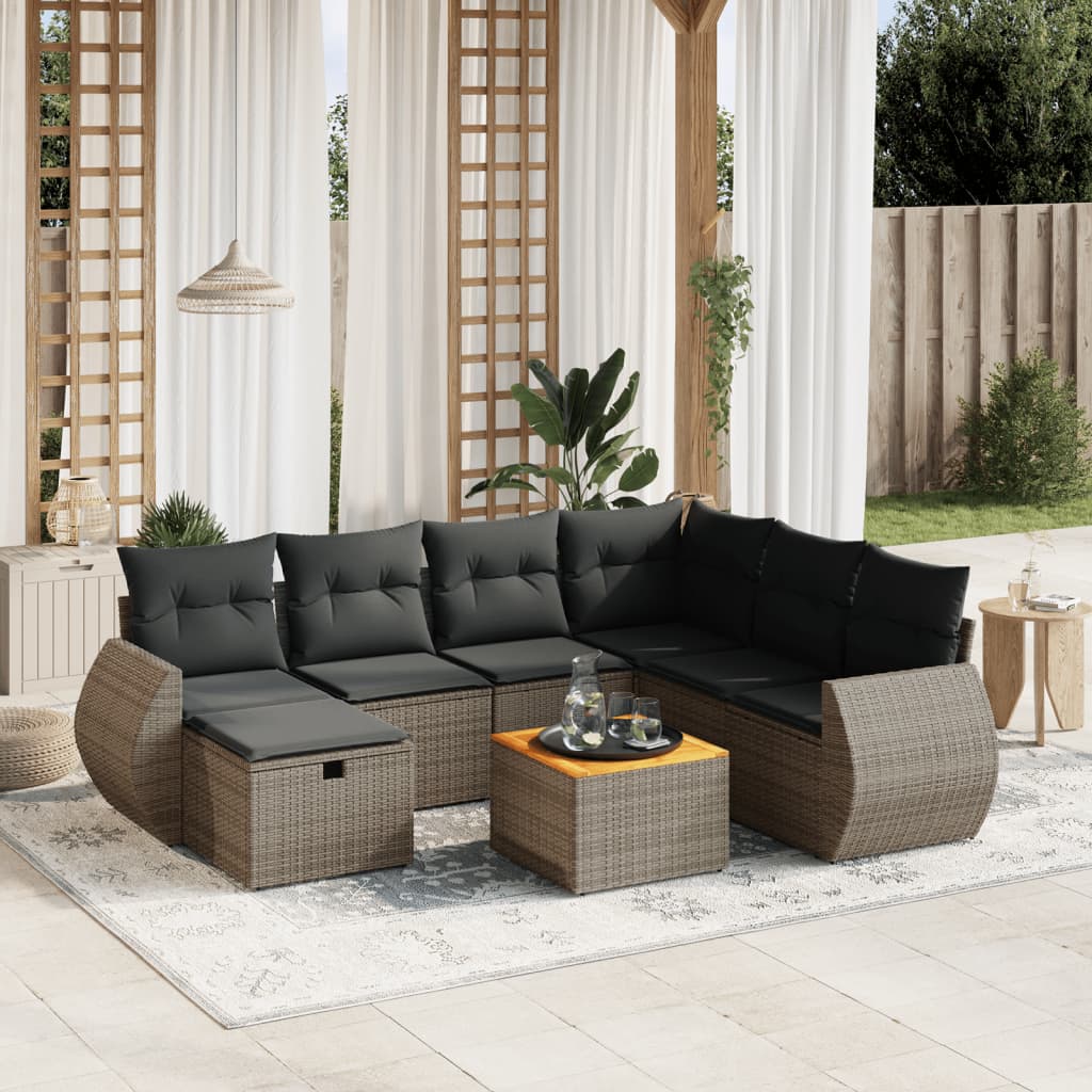 sofasæt til haven 8 dele med hynder polyrattan grå