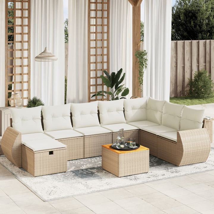 sofasæt til haven 9 dele med hynder polyrattan beige