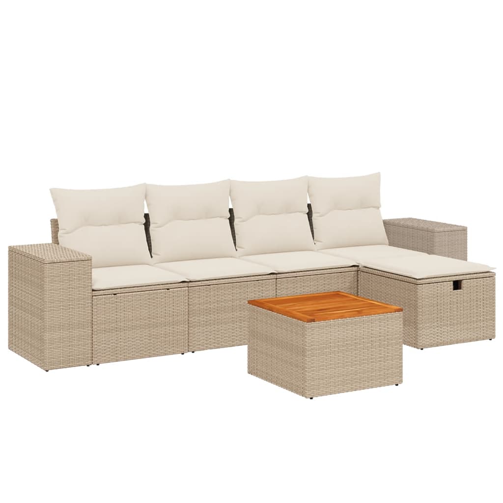 sofasæt til haven 6 dele med hynder polyrattan beige