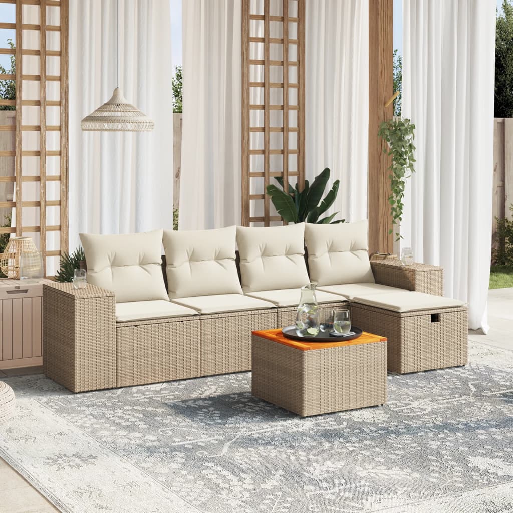 sofasæt til haven 6 dele med hynder polyrattan beige