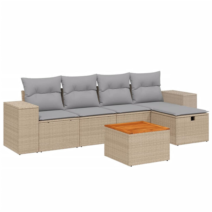 havesofasæt 6 dele med hynder polyrattan beige