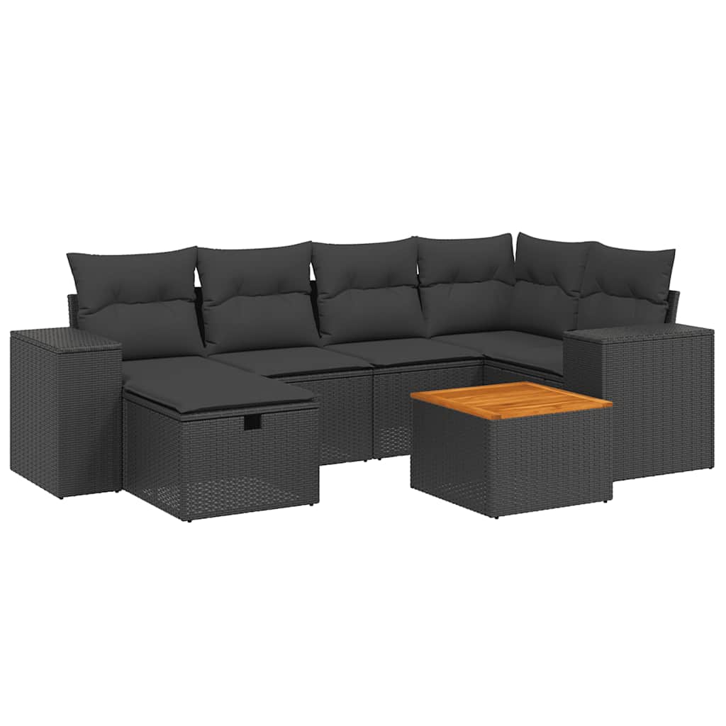 sofasæt til haven 7 dele med hynder polyrattan sort