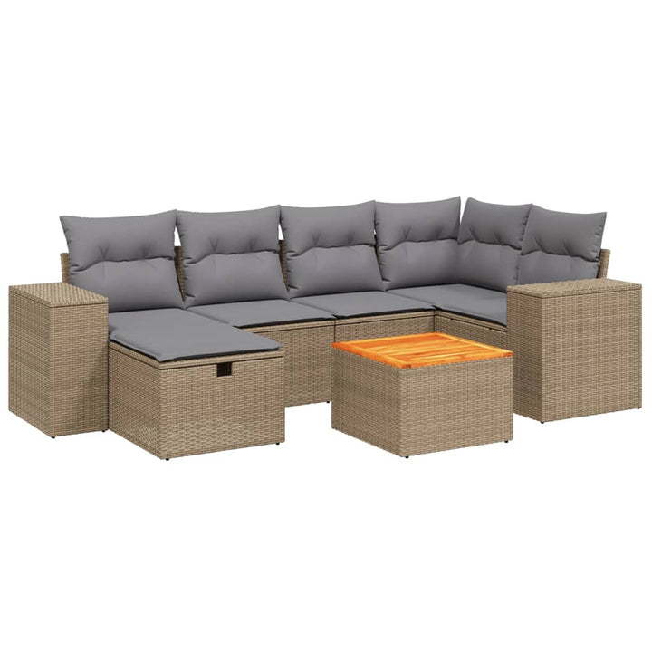 havesofasæt 7 dele med hynder polyrattan beige